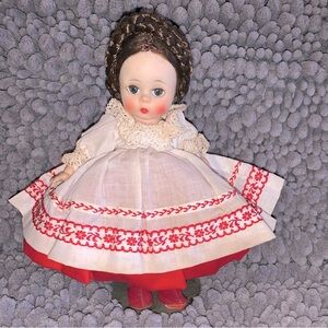 Madame Alexander Russian Doll Braided Hair Red and White Dress